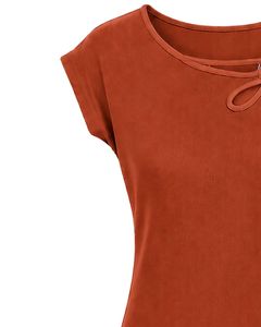 Manufacturer Rust Orange Women Casual Summer Blouse Elegant Flower Neck Short Sleeve Fashion Loose Fit Daily Wear <b>Top</b> Apparel - Product Image 3