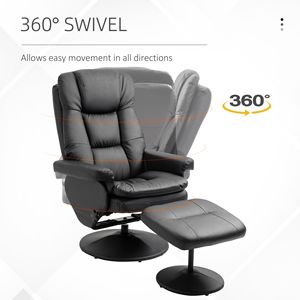 Poltrona Reclinabile Girevole in Pelle PU con Base Avvolta e Poggiapiedi, Meccanismo Manuale, Pouf Reclinabile per Soggiorno, Camera da Letto, Ufficio, Imbottitura in Spugna - Product Image 5