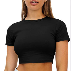Top Corto Blanco para Mujer, Manga Corta, Cuello Redondo, Color Sólido, Tejido de Punto, Casual, Uso Diario, Ajuste Elástico, Estilo Regular - Product Image 5