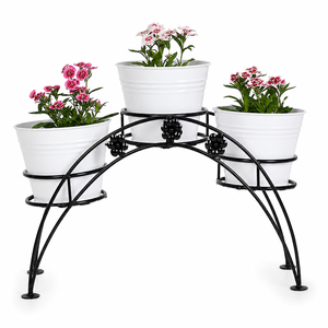 Support à plantes en métal à 3 niveaux avec pots de fleurs, arche noire, support de jardinage, décoration intérieure/extérieure pour balcon, cadeau - Product Image 1