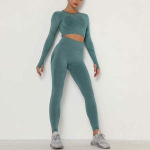 Wholesale Custom Made Women's Yoga Sets <b>Lace</b> Belt Rhinestone Embellishments <b>Elastic</b> Waist Full Sleeve High Quality Polyester - Product Image 1