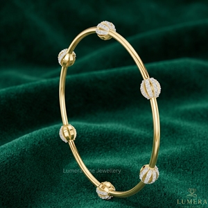 Luxury Lab Grown Brilliant Cut Diamond Sphere <b>Bangle</b> Bracelet for Women IGI Certified Diamonds 9KT 10KT 14KT 18KT <b>Gold</b> Plated - Product Image 3