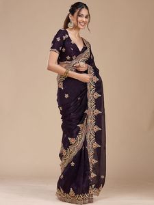 Sari Étnico Indio Hermoso y Elegante con Bordado para Fiestas y Bodas, Atuendo Moderno y Elegante para Mujer - Product Image 1