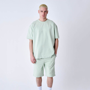 Conjuntos a juego de ropa urbana para hombre con estampado personalizado, 100% algodón, efecto desgastado por el sol, camiseta y pantalones cortos de verano para hombre, conjunto de 2 piezas con estampado liso - Product Image 2