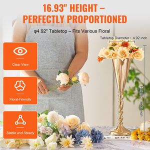 10 pezzi 43cm/16.9 'alta oro metallo tromba fiore di nozze vaso elegante per la decorazione della tavola - Product Image 4