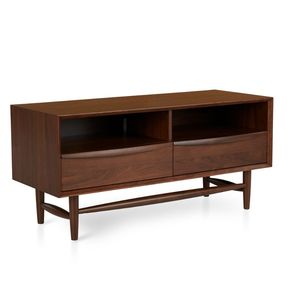 Designer Solid Oak Wood <b>Walnut</b> TV Unit with Elegant Finish and Durable Build Modern Living Room Furniture for Home Decor Hotel - Product Image 3