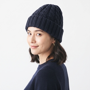 Bonnet en laine acrylique personnalisé chaud, bleu marine, tricoté, épais, unisexe, pour l'hiver, doux, pour les activités de plein air - Product Image 4