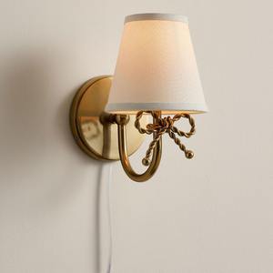 Applique murale vintage en laiton avec design nœud papillon et abat-jour en tissu blanc – Éclairage élégant pour chambre et salon - Product Image 1