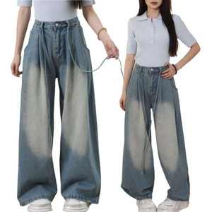 Pantalones de mezclilla retro de cintura alta para mujer, de pierna recta, transpirables, de pierna ancha, holgados, adelgazantes, a la moda de verano - Product Image 4