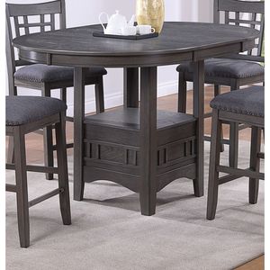 <b>Solid</b> <b>Wood</b> Round Counter Height Dining Table with Built-In Leaf and <b>Shelve</b> Gray Finish-1pc Table Only - Product Image 1