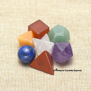 Gemstone 7 Chakra PLATONIC <b>Dice</b> <b>Set</b> Carved Engraved Healing Kit Customization Velvet Bags Wooden Box Waterproof Polished Stones - Product Image 5