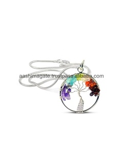 7 Chakra Arbre De Vie Pendentif Avec Argent Poli Chaîne En Métal Cristal Artisanat Pierres Naturelles Minéraux Roches Femmes Cadeau Pendentif - Product Image 1