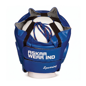 ASKAR WEAR IND <b>Boxing</b> <b>Headgear</b> Sparring PU Leather Lace-Up Adjustable Straps Blue Adult Training Gear - Product Image 2