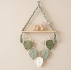 Designer Leaf Pattern Macrame Wall Hanging Shelf Suitable For Photo Display Frames And <b>Small</b> Art Pieces Wholesale From India - Product Image 1