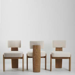 Unique Designer Teak Wood <b>Dining</b> <b>Chair</b> with Modern Geometric Backrest and Soft <b>White</b> Cushion for Luxury Home Decor - Product Image 1