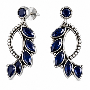 Trendy <b>Oxidized</b> Silver Zircon Drop Earrings Blue Leaf Design | Women's Party Boho Fashion Jewelry | Wholesale Supplier - Product Image 1