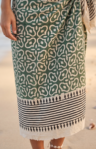 Ethnic Block Print <b>Sarong</b> Wrap Cotton Beach Pareo Handmade Bohemian Resort Wear for Women Boho Vacation Outfit Swim Cover Up - Product Image 1