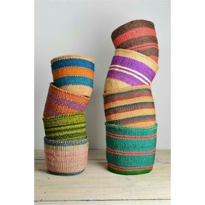 Cesta de Almacenamiento Tejida Ecológica al por Mayor, Cesto de Mimbre Natural Hecho a Mano con Rayas Coloridas para Decoración y Organización del Hogar - Product Image 1