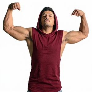 Wholesale Men's Cotton Hooded Tank <b>Top</b> Sleeveless Gym Hoodie Breathable Sweat Absorbing Bodybuilding Muscle Workout Shirt - Product Image 5