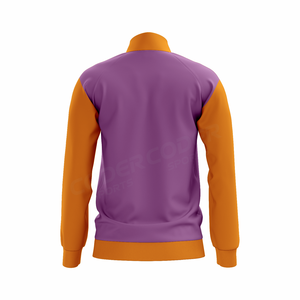 Veste de survêtement unisexe violette et orange à blocs de couleur, manches longues, col montant, fermeture éclair, design sportif, respirante, en polyester, pour adulte - Product Image 2