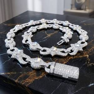 Collar de Cadena de Plata 925 con Eslabones Cubanos de Moissanita VVS de Alta Calidad Estilo Hip Hop Iced Out para Hombre, Disponible para la Venta - Product Image 1