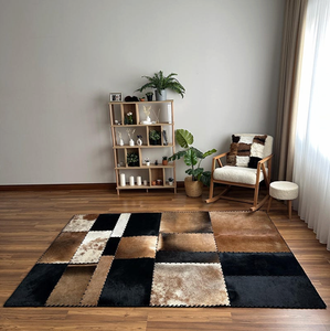 Tapis carrés en patchwork de peau de vache, tapis en cuir de vache naturel faits à la main pour la décoration du salon, vente en gros OEM ODM - Product Image 2