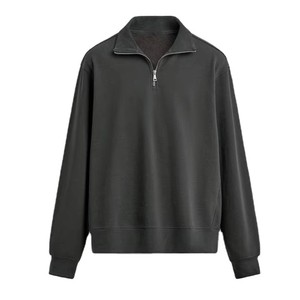 Sudadera de Cuello Alto con Cierre de Cremallera para Hombre, Color Negro Liso, Logotipos Personalizados, Fabricante de Ropa OEM, Estilo Estadounidense - Product Image 1