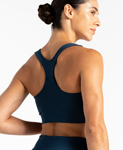 Premium Quality Women's Navy Medium Support Breathable Quick Dry Seamless Sports <b>Bra</b> <b>Wide</b> <b>Straps</b> Yoga Running Top - Product Image 4