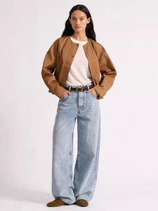 Chaqueta Cortavientos Tipo Bomber para Mujer, Color Marrón, Manga Larga, Cierre de Botones, Tejido de Poliéster, para Otoño - Product Image 2