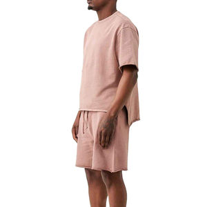Ensemble tendance homme : T-shirt à manches courtes et short, 2 pièces, col rond, couleur rose délavée, confortable pour l'été - Product Image 5
