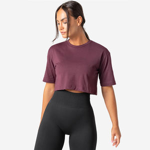 Top Deportivo Corto de Verano 100% Algodón Elástico para Mujer, Ropa de Gimnasio de Secado Rápido, Corte Ajustado, Cuello en V - Product Image 2
