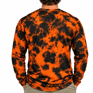 Chemise de pêche décontractée pour hommes, confortable et légère, pour l'extérieur, orange et noir, imprimé tie-dye par sublimation, protection UPF 50, séchage rapide - Product Image 2