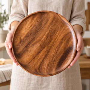 Platos de Madera para Cena, Platos para Servir Hechos a Mano, Vajilla Rústica de Madera, Platos Grandes para Ensalada - Product Image 1