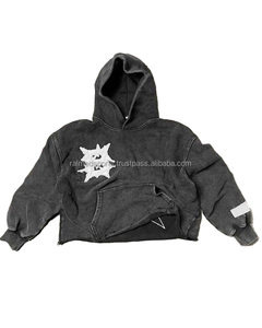 Sudaderas con capucha recortadas lavadas con ácido personalizadas con borde cortado bordado con parche térmico para Hombre Sudaderas con capucha para hombre - Product Image 1