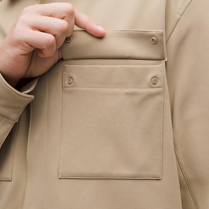 Chaqueta de Lona para Hombre, Cuello Camisero, Corte Regular, Color Sólido, Bolsillos, Cierre de Botón, Manga Larga - Product Image 4
