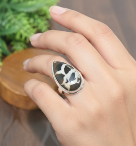 Vintage Black Septarian Gemstone <b>Ring</b> 925 Sterling <b>Silver</b> Rose Gold Yellow Gold Plated Handmade <b>Statement</b> Jewelry Gift Women Her - Product Image 2