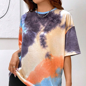 เสื้อยืดผู้หญิงไซส์ใหญ่ ลายมัดย้อม คอกลม แขนสั้น ทรงหลวม ผ้าคอตตอนเจอร์ซีย์ เสื้อลำลองใส่สบายสำหรับฤดูร้อน - Product Image 3