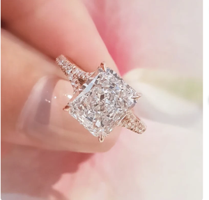 Bague de fiançailles en diamant de laboratoire taille radiant 3 carats certifié IGI, or blanc massif 14 carats, bague vintage en diamant - Product Image 1