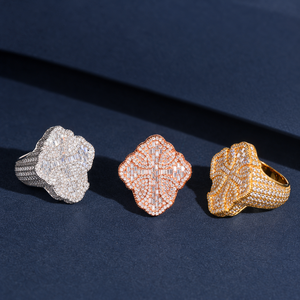 Bague Trèfle en Argent 925 pour Homme avec Moissanite, Pierres Taille Baguette, Or Tricolore (Or Blanc, Or Rose, Or Jaune), Bijou de Luxe Iced Out - Product Image 6