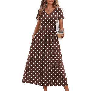 Vestido casual midi para mujer, estilo fluido, línea A, para verano y playa, con bolsillos, cómodo para vacaciones - Product Image 1