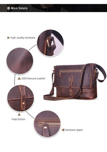 Sac messager en cuir véritable de haute qualité, écologique, vintage, imperméable, avec logo personnalisé, sac bandoulière - Product Image 2