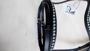 Tachuela de caballo internacional islandés, brida occidental adornada con cristal azul claro y blanco para montar y competir - Product Image 3