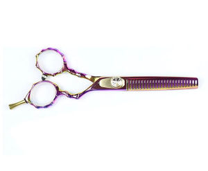 Ciseaux de coiffure professionnels japonais en acier inoxydable à dents fines, pour droitiers, finition or violet - Product Image 1