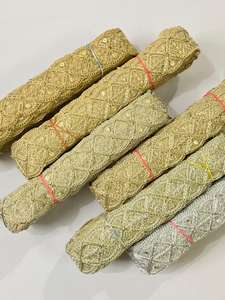 Bordure en dentelle florale brodée de sequins couleur personnalisée 100 % polyester style traditionnel vente en gros pour chaussures et sacs - Product Image 6