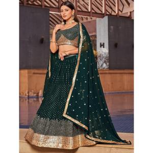 ชุดแต่งกาย lehenga choli georgette mehendi สีเขียวที่มีเสน่ห์ - Product Image 5