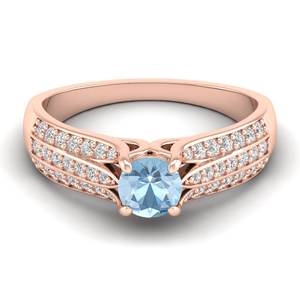 Bague en argent sterling 925 de conception exclusive REYES, pierre précieuse aquamarine ronde de 0,5 carat, faite à la main, pierre de naissance, bijoux fins - Product Image 1