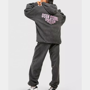 Ensemble de survêtement en molleton écologique gris pour femme, coupe régulière, pantalon de survêtement en coton, sweat-shirt à capuche, poches latérales - Product Image 4