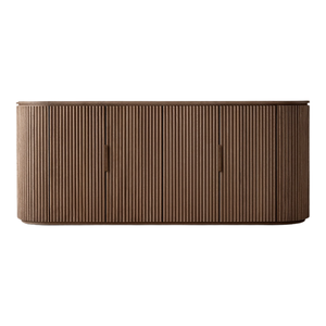 Aparador Moderno Minimalista de Madera de Teca Sólida con Frente Acanalado y Diseño Curvo, Mueble Buffet de Gran Capacidad para Interiores Residenciales - Product Image 1