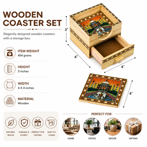 Wooden Tea <b>Coaster</b> Set with Storage Drawer Handcrafted <b>Drink</b> <b>Coasters</b> Table Decor Gift Set Wholesale - Product Image 5
