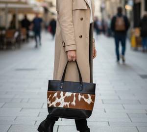 Sac fourre-tout de luxe en cuir véritable fait main de haute qualité avec poils, grande capacité pour femme, fermeture éclair LTB-0423 - Product Image 4